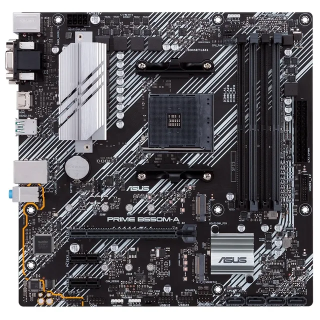 Placa-mãe ASUS PRIME B550M-A, vista frontal, sem perspectiva