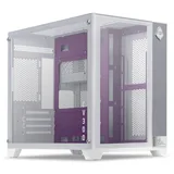 Gabinete Mancer CV300 Purple Edition branco, roxo, vista frontal e lateral