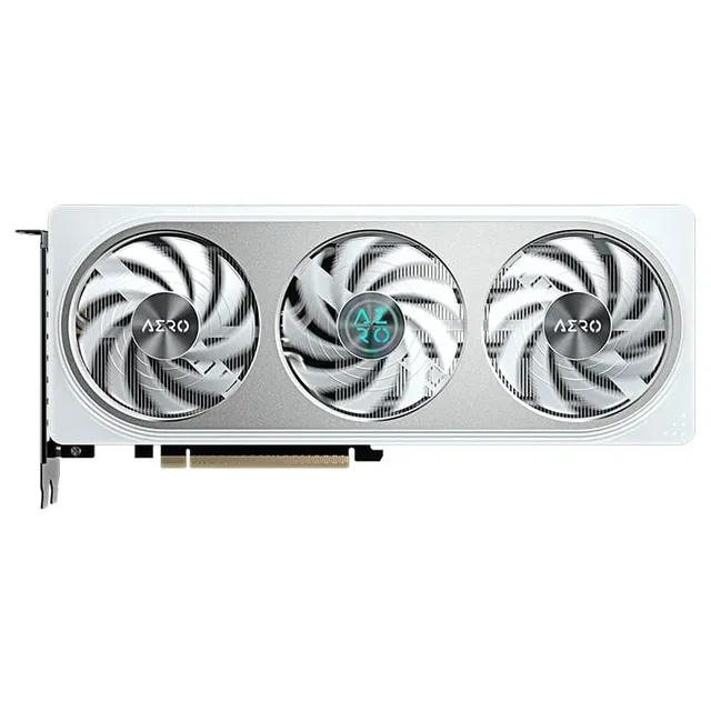 Gigabyte GeForce RTX 5060 AERO OC 8G, vista frontal das ventoinhas.