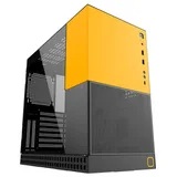 Gabinete Geometric Future Model 4 King Arthur na cor preto e amarelo, vista frontal e lateral