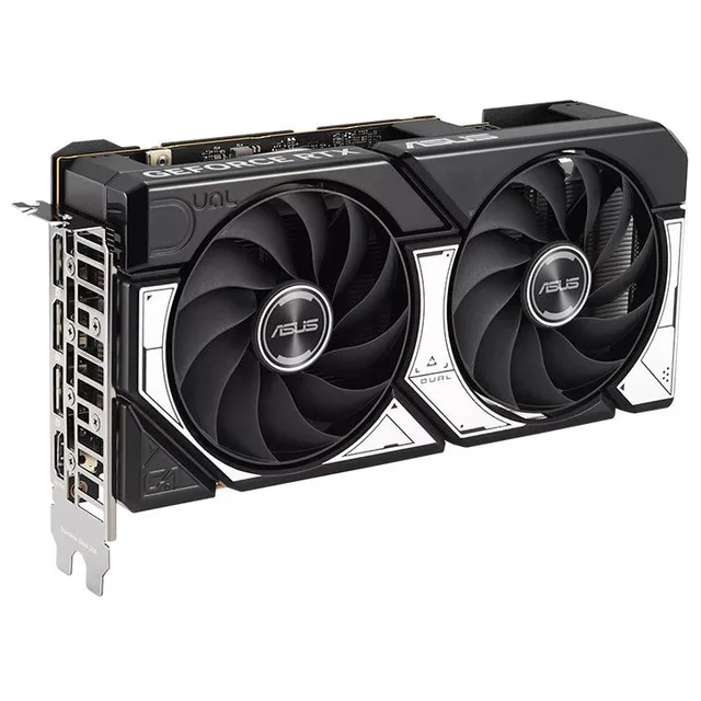 Placa de vídeo ASUS Dual GeForce RTX 5060 8GB GDDR7, 8 GB, vista frontal das ventoinhas