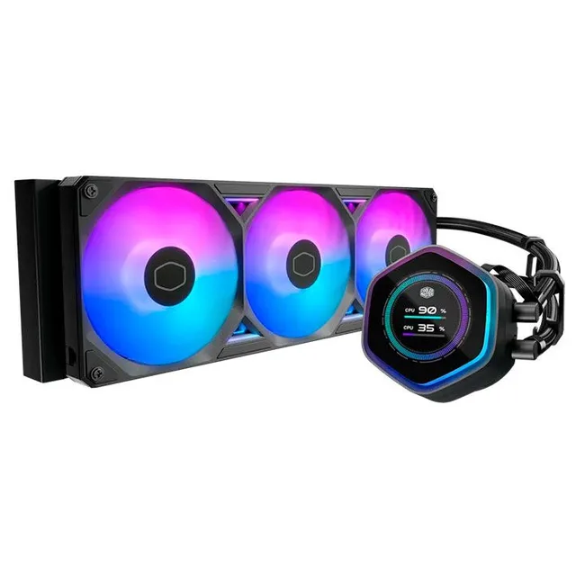 Cooler Cooler Master MASTERLIQUID ATMOS II LCD, vista em perspectiva.