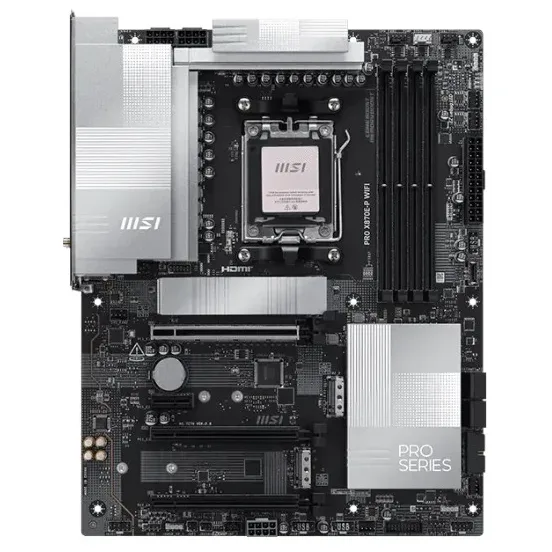 Placa-mãe MSI PRO X870E-P WIFI, vista frontal, sem perspectiva