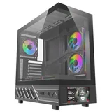 Gabinete Aigo Darkflash DS950V na cor preto, vista frontal e lateral