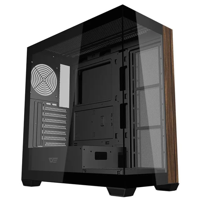 Gabinete Aigo Darkflash DS900W na cor preto, vista frontal e lateral