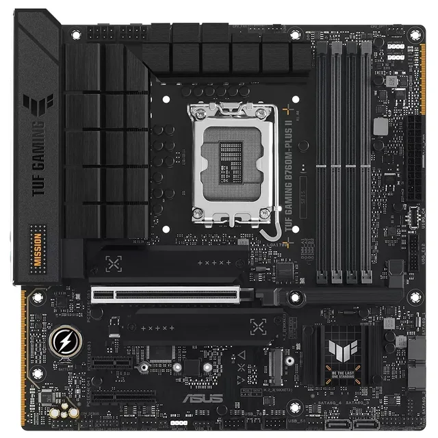 Placa-mãe ASUS TUF GAMING B760M-PLUS II, vista frontal, sem perspectiva