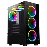 Gabinete Rise Mode Glass 06X Black - 6 Fans Argb, vista frontal e lateral
