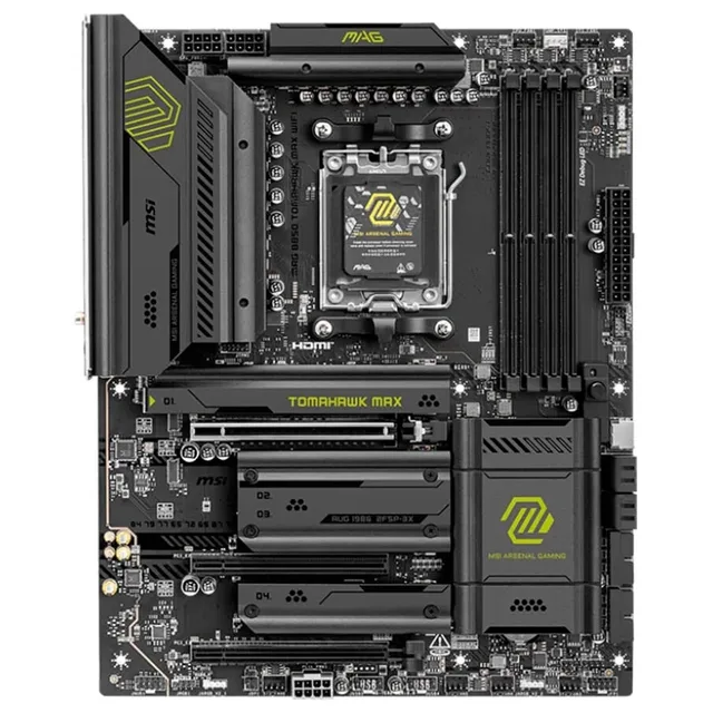 Placa-mãe MSI MAG B850 TOMAHAWK MAX WIFI, vista frontal, sem perspectiva