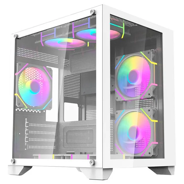 Gabinete Aigo C270 branco, vista frontal e lateral