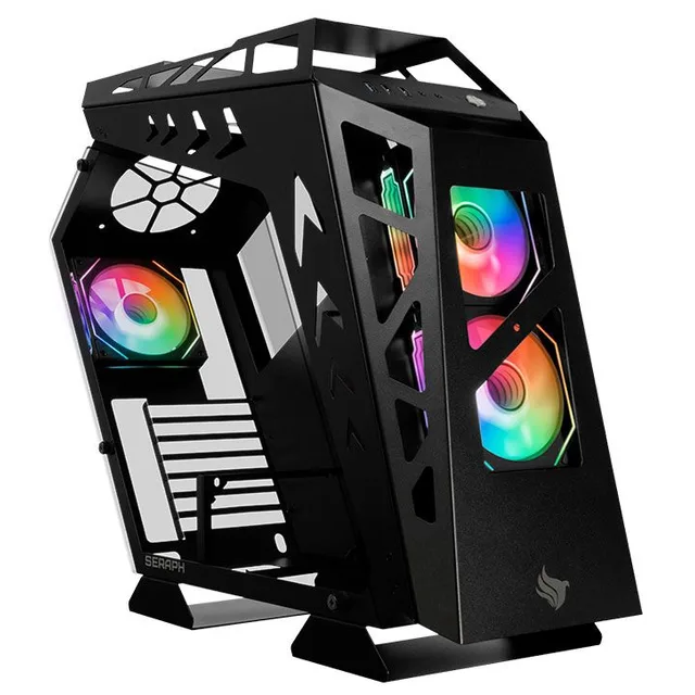 Gabinete Pichau Seraph na cor preto, vista frontal e lateral