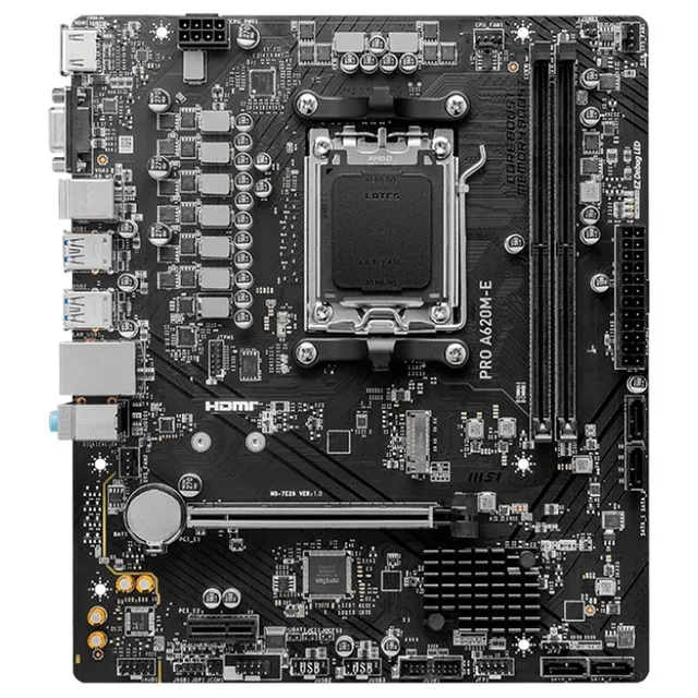 Placa-mãe MSI PRO A620M-E, vista frontal, sem perspectiva