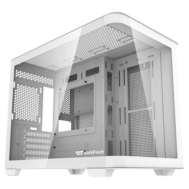 Gabinete Aigo DarkFlash DPW90M na cor branco, vista frontal e lateral