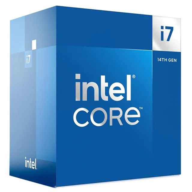 Embalagem azul do processador Intel Core i7 de 14ª geração.