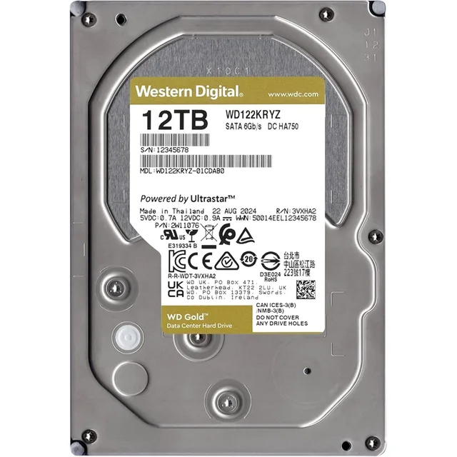 Western Digital WD Gold 12 TB, vista da etiqueta