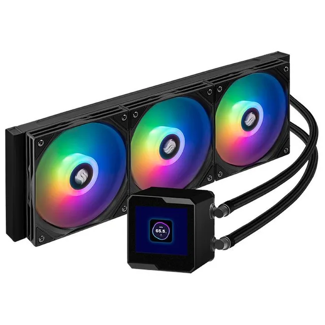 Cooler Pichau Aqua 360X P1, preto, vista em perspectiva.