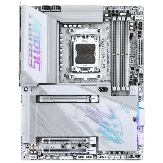 Placa-mãe Gigabyte X870E Aorus PRO X3D ICE, vista principal