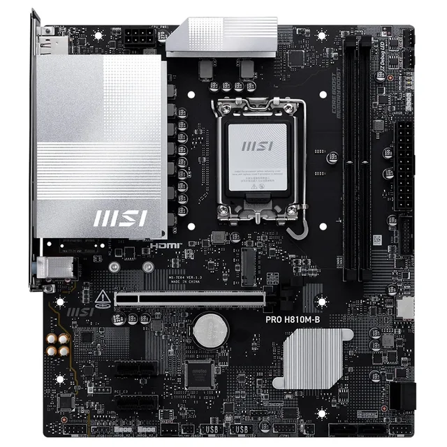 Placa-mãe MSI PRO H810M-B, vista frontal, sem perspectiva