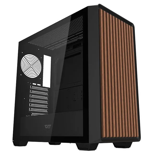 Gabinete Aigo Darkflash DS900WD na cor preto, vista frontal e lateral
