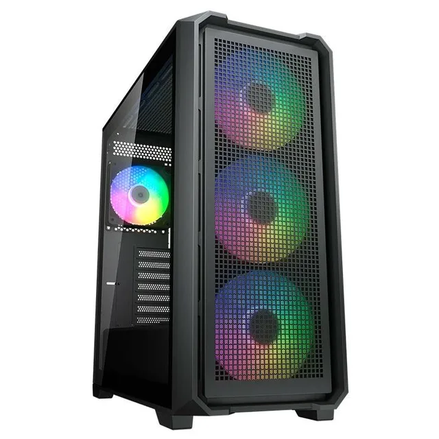 Gabinete Cougar MX600 Air, preto, vista frontal e lateral