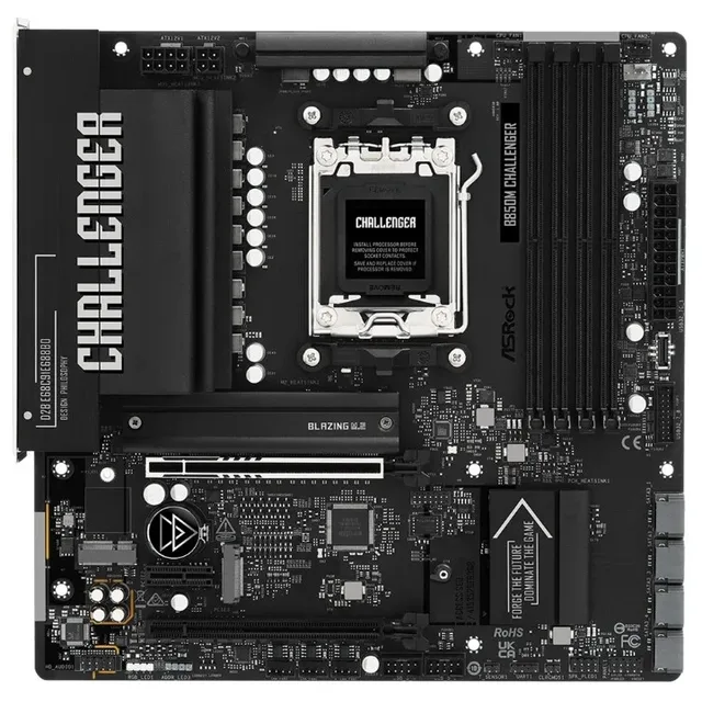 Placa-mãe ASRock B850M Challenger, vista frontal, sem perspectiva