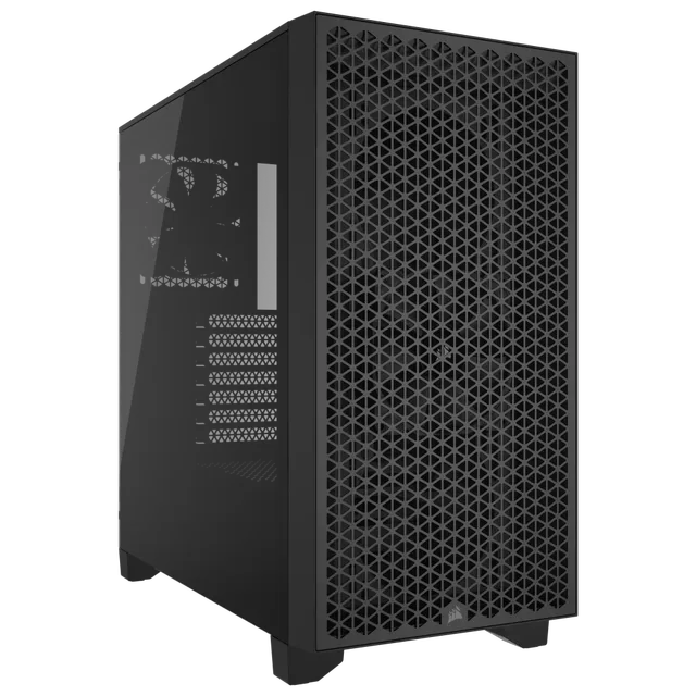 Gabinete CORSAIR 3000D AIRFLOW preto, vista frontal e lateral