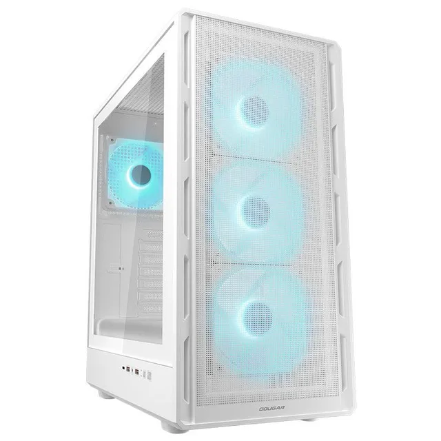 Gabinete Cougar Airface Pure Pro na cor branco, vista frontal e lateral