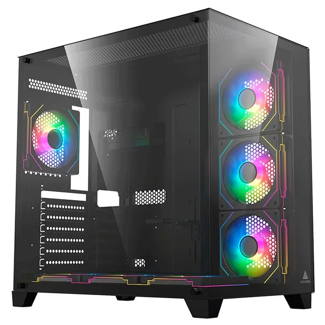 Gabinete Acegeek Mercury R425, preto, vista frontal e lateral