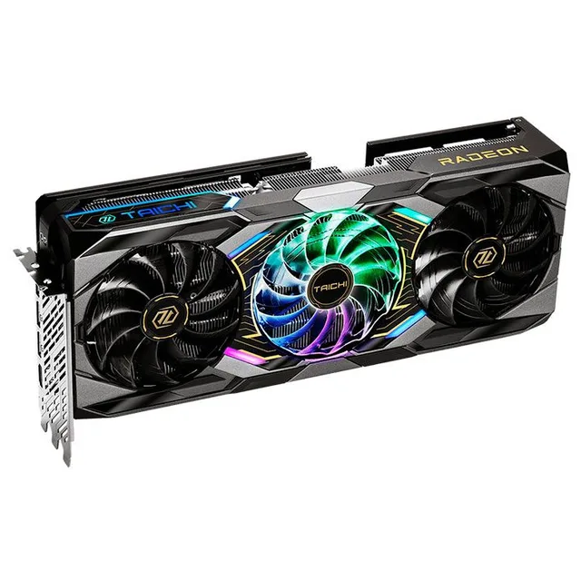 Placa de vídeo ASRock Radeon RX 9070 XT Taichi 16GB OC, 16 GB, vista frontal das ventoinhas