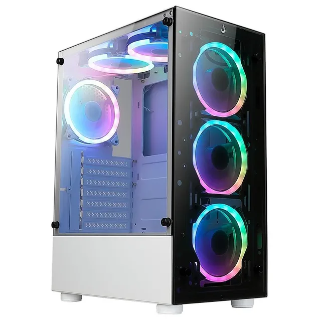 Gabinete Rise Mode Glass 06X White - 6 Fans Argb, vista frontal e lateral