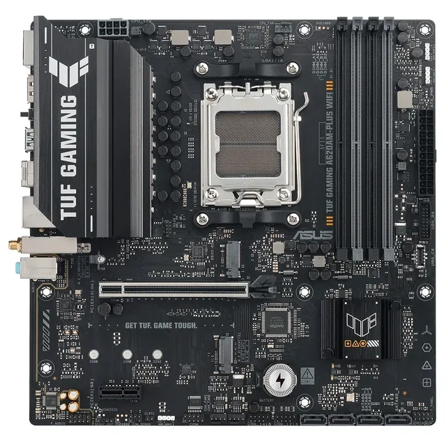 Placa-mãe ASUS TUF GAMING A620AM-PLUS WIFI, vista frontal, sem perspectiva