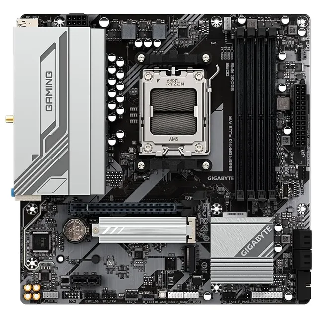 Placa-mãe Gigabyte B650M GAMING PLUS WIFI, vista frontal, sem perspectiva