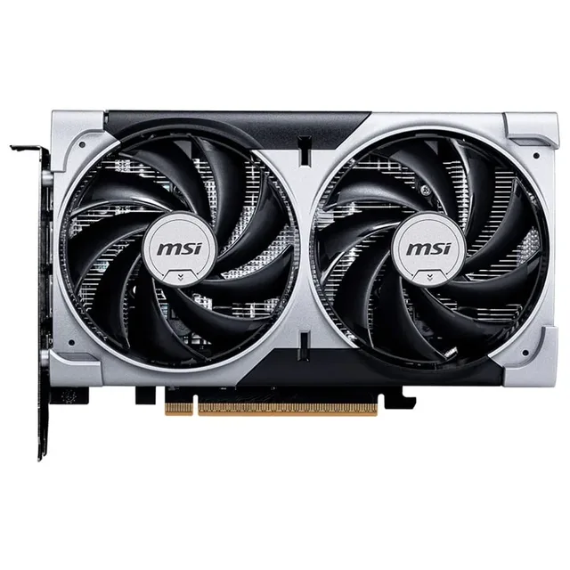 MSI GeForce RTX 5060 8G VENTUS 2X OC, placa sem embalagem com o lado das ventoinhas visível