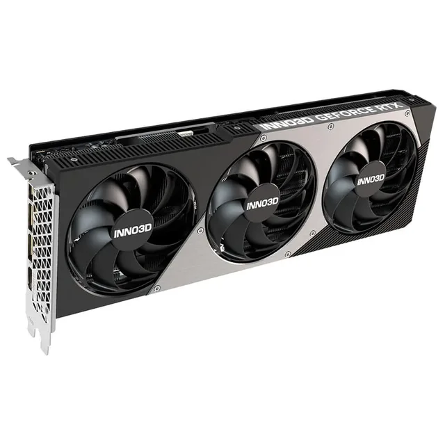 Inno3D GeForce RTX 5080 X3, vista frontal das ventoinhas.