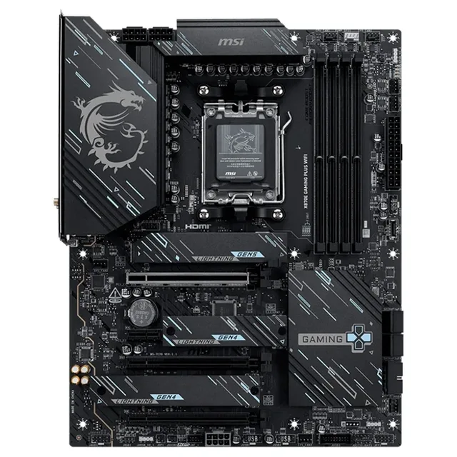Placa-mãe MSI X870E GAMING PLUS WIFI, vista frontal, sem perspectiva