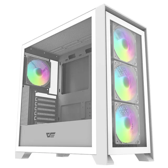 Gabinete Aigo DarkFlash DRX90 Glass na cor branco, vista frontal e lateral