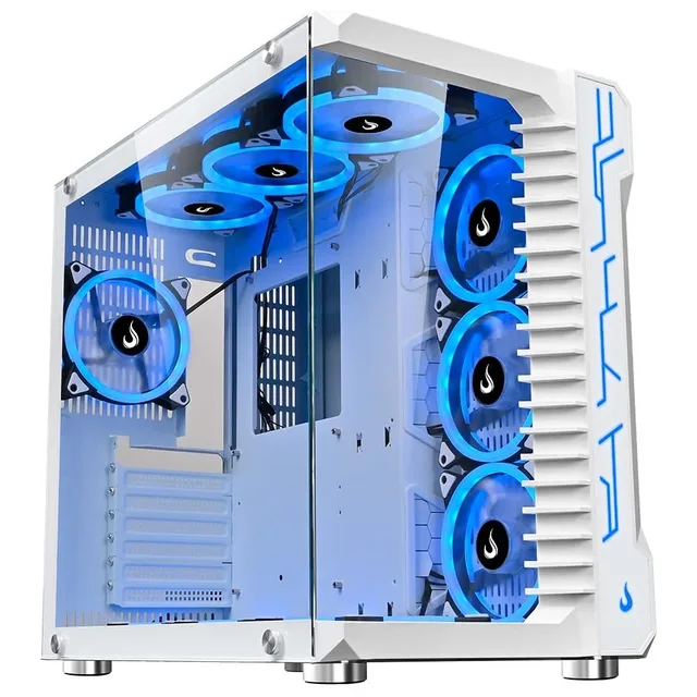 Gabinete Rise Mode Galaxy Glass White, vista frontal e lateral