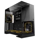 Gabinete Geometric Future Model 5 na cor preto e cinza, vista frontal e lateral