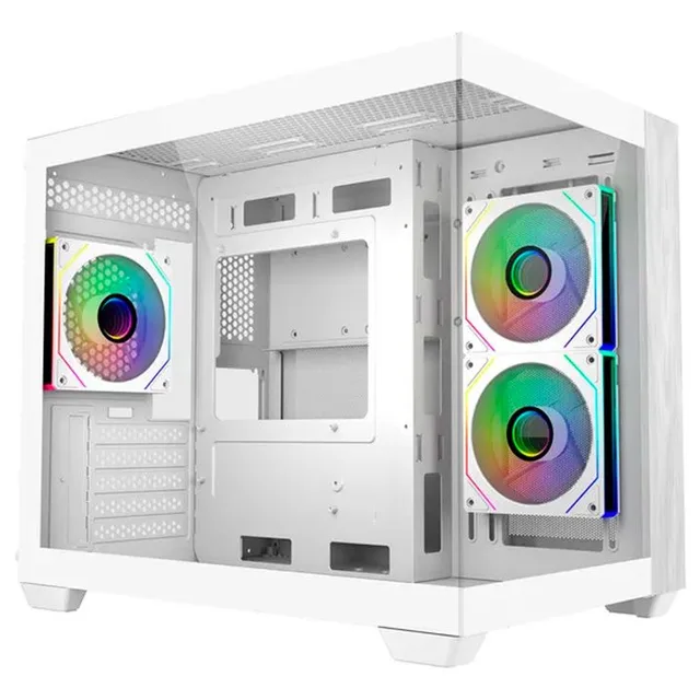 Gabinete Cooler Master Elite 481 Wood, branco, vista frontal e lateral