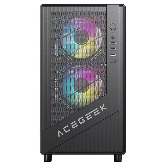 Gabinete Acegeek Blade, preto, vista frontal e lateral
