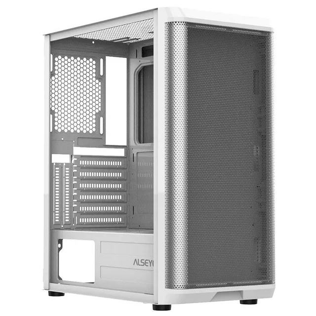 Gabinete Alseye Audin, branco, vista frontal e lateral