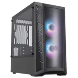 Gabinete Cooler Master Masterbox MB320L ARGB na cor preto, vista frontal e lateral