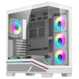 Gabinete Aigo Darkflash K430 na cor branco, vista frontal e lateral