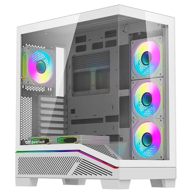 Gabinete Aigo Darkflash K430 na cor branco, vista frontal e lateral