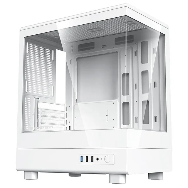 Gabinete Aigo Darkflash DB330M na cor branco, vista frontal e lateral