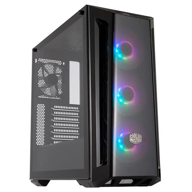 Gabinete Cooler Master Masterbox MB520 ARGB Lateral Vidro Temp Preto na cor preto, vista frontal e lateral