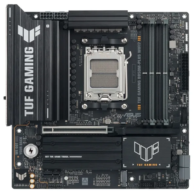 Placa-mãe ASUS TUF GAMING B850M-PLUS WIFI7, vista frontal, sem perspectiva