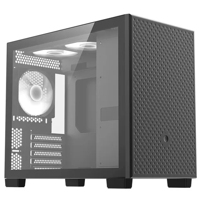 Gabinete Aigo Darkflash DS200 na cor preto, vista frontal e lateral