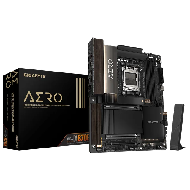 Placa-mãe Gigabyte X870E Aero X3D Dark Wood, vista principal