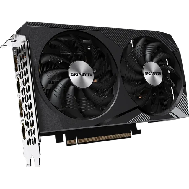 Gigabyte GeForce RTX 3060 GAMING OC 8G em vista frontal das ventoinhas