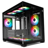 Gabinete Mancer CV450, preto, vista frontal e lateral